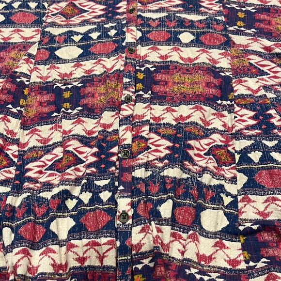 Lucky Brand Aztec Y2K Boho Button Down Blouse Sz 2X 3/4 Length Sleeves - Picture 4 of 8